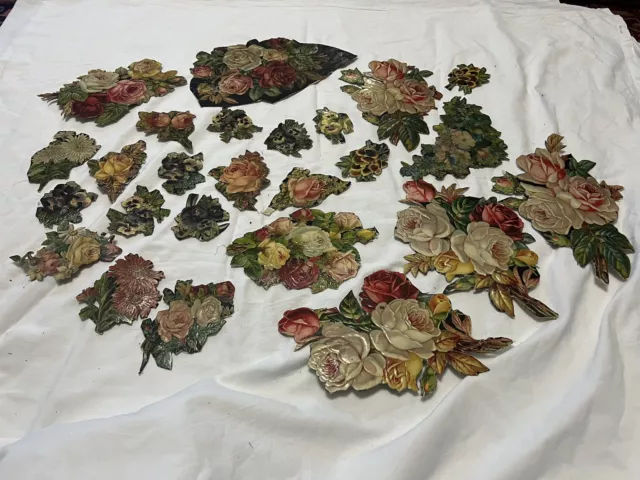 Antique Victorian Die cut joblot flowers bunches