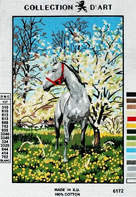 Weiß Pferd IN Frühling Feld Wandteppiche Nadelspitze Leinen
