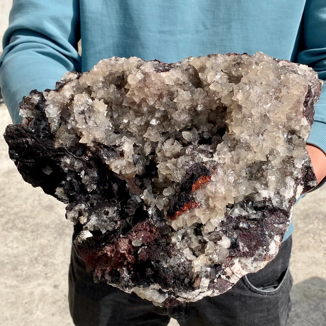 14.9LB Black carbon and sand mixed in quartz crystal cluster-AE911