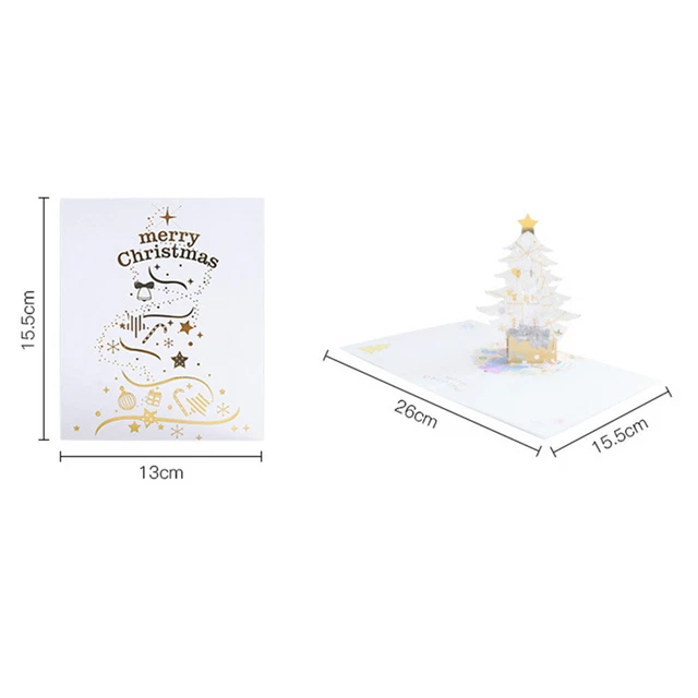 3D MERRY CHRISTMAS Pop Up Greeting Cards Xmas Tree Wishes Blessing ...