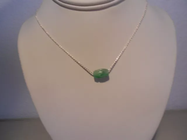 8mmx14mm carved green jade barrel/ silver chain