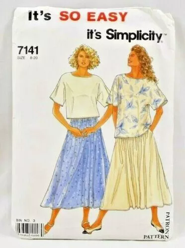 1990 Simplicity Sewing Pattern 7141 Womens Top 2 Lengths & Skirt Size 8-20 6378