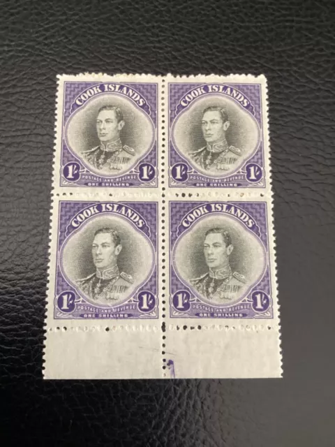 Cook Islands 1944-46 KGVI 1/- black & violet (block of 4) MH/MNH