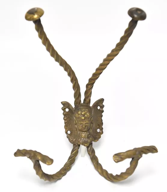 Large Vintage Victorian Brass Wall Mount Double Hat And Coat Hook