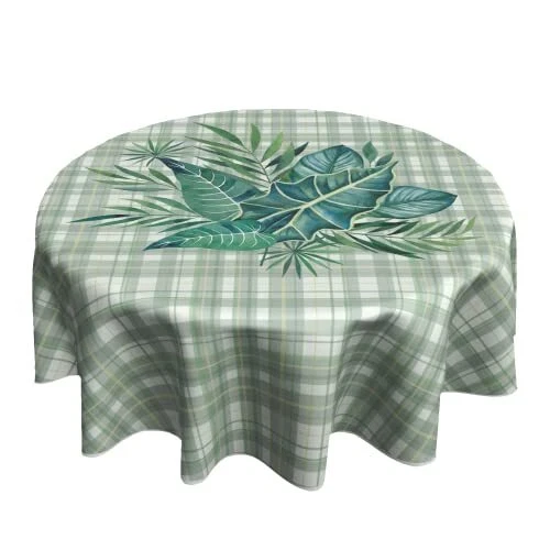 Kwlegh Tropical Round Tablecloth Green Eucalyptus Leaf Table Cloth Hawaiian P...