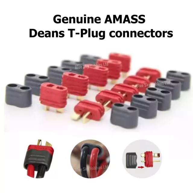 AMASS Deans T-plug Connectors Male Female Pairs with Insulating Caps Batteries