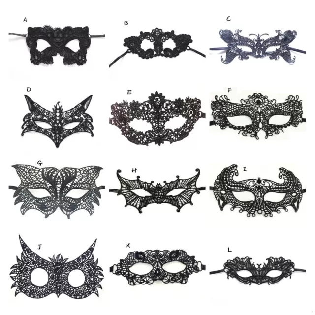 Lace Masquerade Eye Mask BLACK Gothic Fancy Dress Ladies Hen Party Halloween