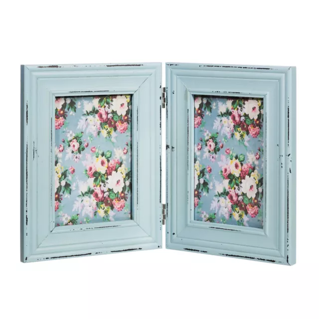 Sass & Belle Delilah Double Photo Frame 2 Frames Wood Rustic Style Pastel Blue