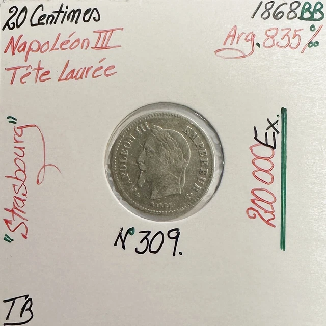 20 CENTIMES NAPOLEON III - 1868BB - Pièce de monnaie en Argent // TB