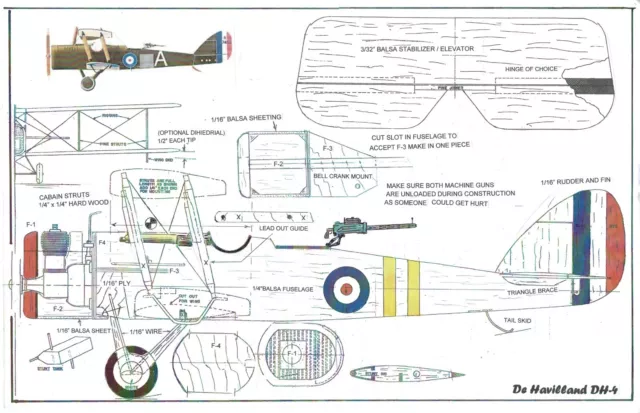 De Havilland DH4  WW-I 1/2 A .049 Profile PLAN.