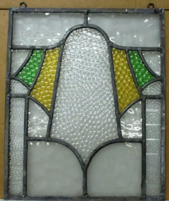 OLD ENGLISH LEADED STAINED GLASS WINDOW Unframed w Hooks Abstract 13.25" x 18"