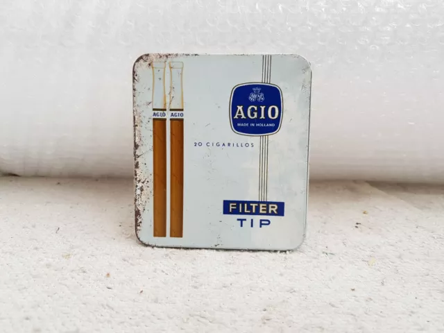 1950s Vintage AGIO Filtro en Punta Cigarillos Cigarrillo Adv Estaño Caja Holland