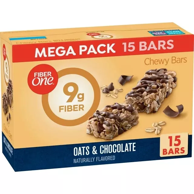Fiber One Chewy Bars, Oats & Chocolate, Fiber Snacks, Mega Pack, 15 ct,