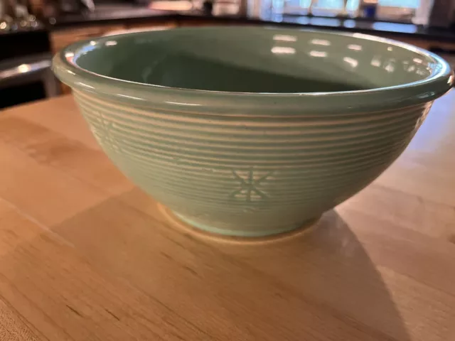 Vintage Shawnee light green snowflake mixing bowl- Made in USA Pottery 1940s