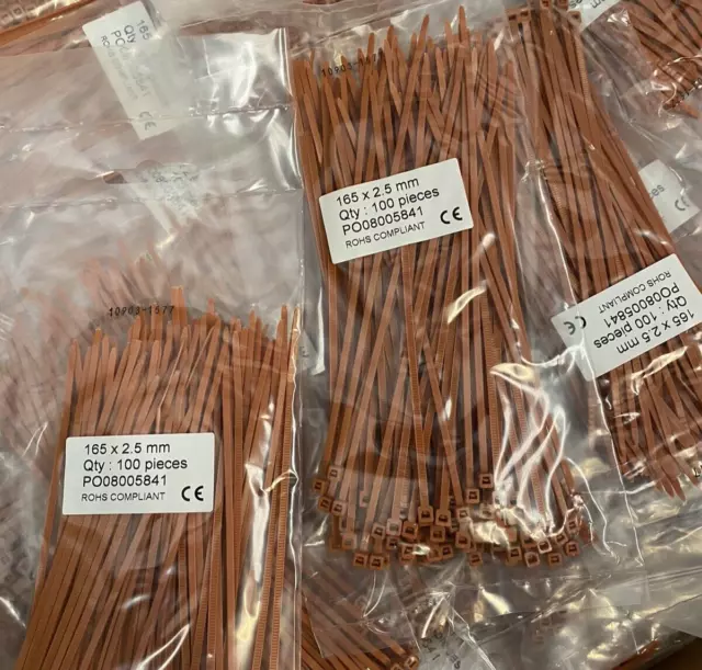 Job Lot of 1500, 2.5mmx 165mm Brown Cable Zip Ties (15 Packs of 100) Surplus