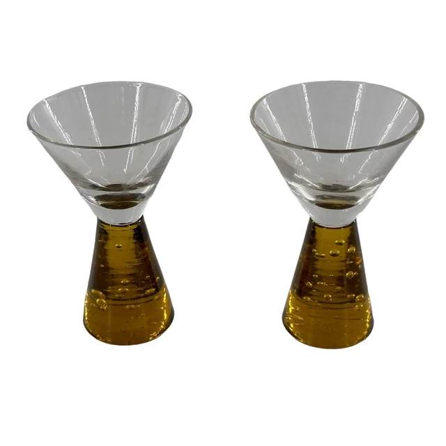 AMBER CORDIAL SHOT Glass Bubble Ball Bottom Base Glasses Set 2 Carnival