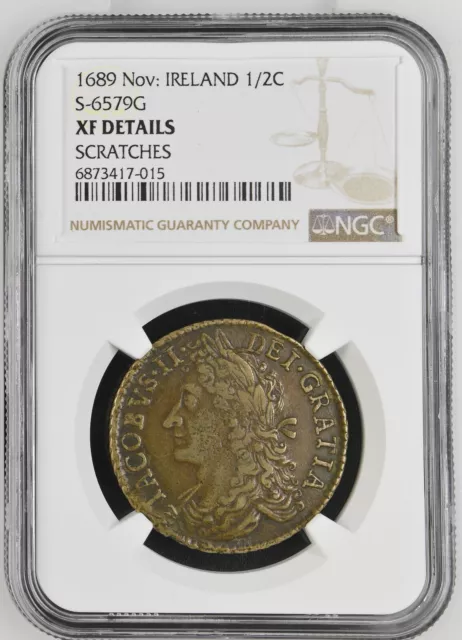 Ireland Gun Money James II Half Crown 1689 Nov - NGC XF Details