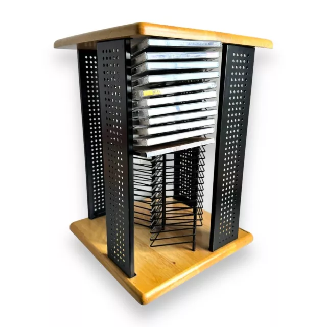 Techpoint Wooden Rotating Carousel CD Storage Rack Holds 100 CDs Sturdy Holder