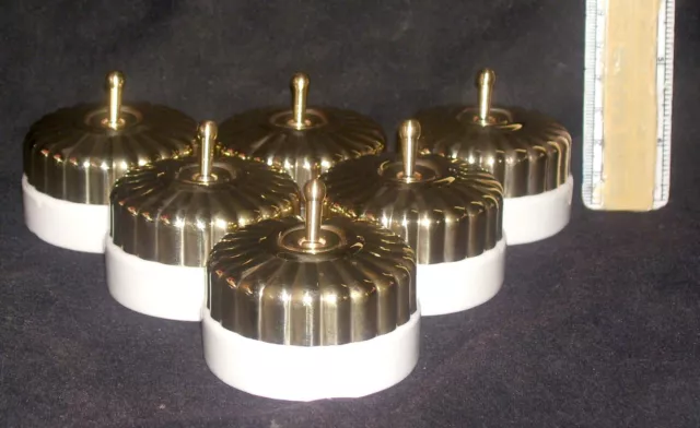 Vintage Set Of 6 Brass & Ceramic Electric Switch Button Cup Cake Design 1 Way ##