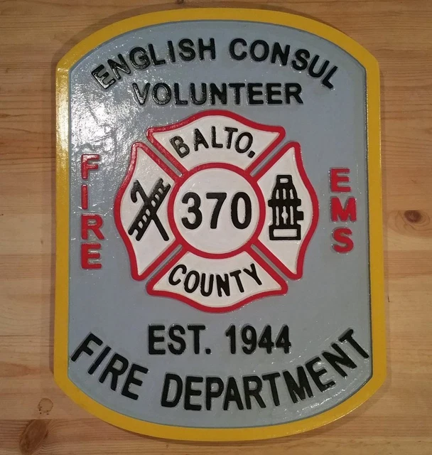 FIRE DEPARTMENT ENGLISH Counsul 3D routed wood patch plaque sign Custom ...