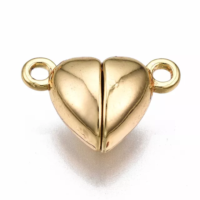 2 Sets Nickel Free Real 18K Gold Plated Brass Magnetic Heart Clasps 9.5x15x6mm