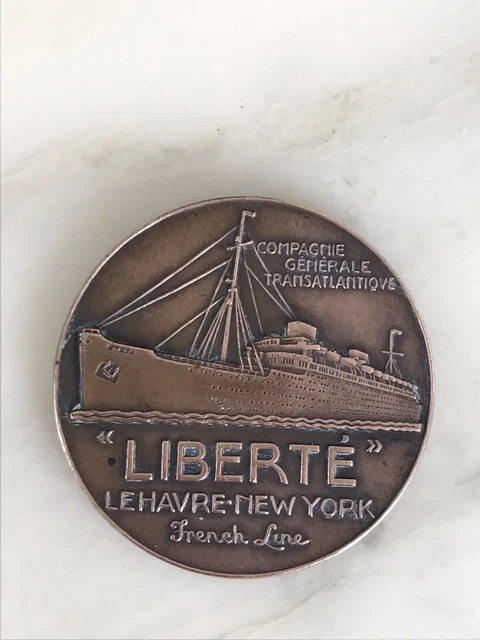 Médaille Ancienne En Bronze - Compagnie Générale Transatlantique, Bateau Colombie, XXe