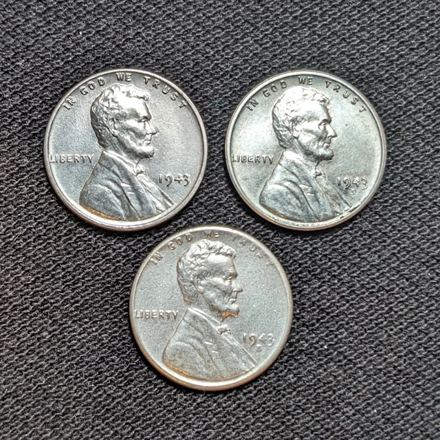 1943 P,D,S Lincoln Steel Wheat Penny Cent Set Lot AU (3 Coins)