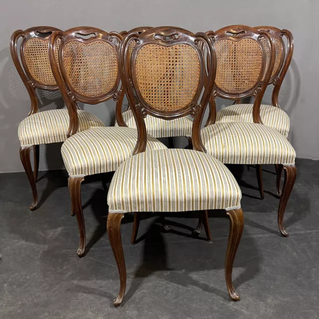 Antigua Conjunto De Seis Sillas Comedor Paja Viena Italianas Principios Xx Siglo