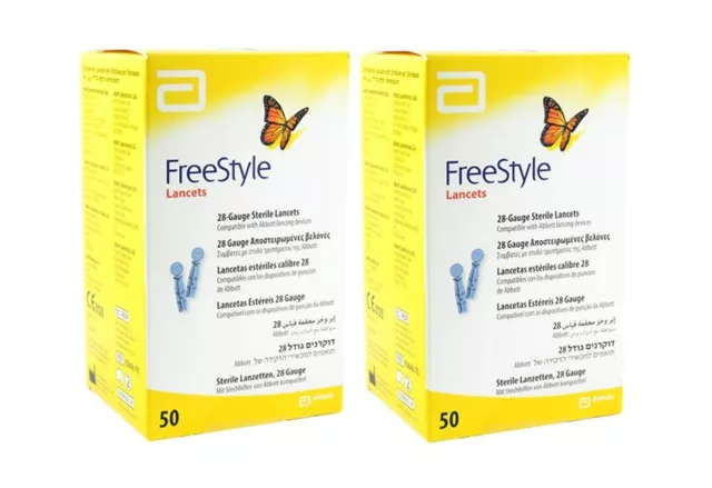 Abbott Freestyle Stérile Lancettes 100 CT [2 Paquet] Pour Glucose Soin