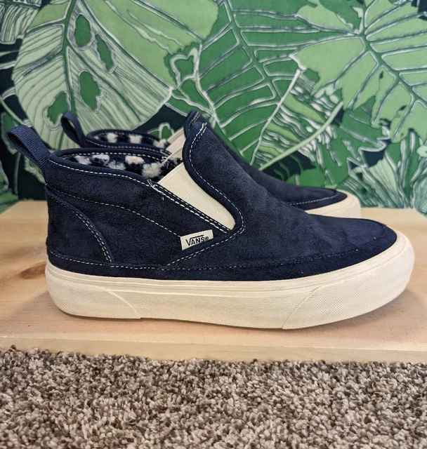 Vans Mid Slip On Blue Suede Checkerboard Lined Women's Size 8 Shoes