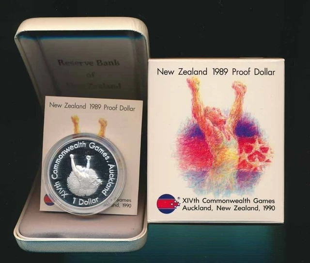 New Zealand: $1 1989 Commonwealth Games 0.84oz Silver Proof cased & Cert