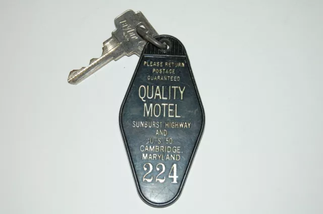 Vintage QUALITY MOTEL Hotel Room Key & Fob - Cambridge Maryland