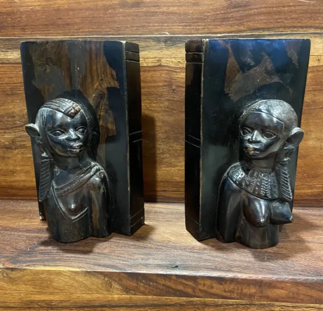 Vintage African Hand Carved Ebony Book Ends