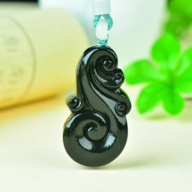 Chinese Hetian Gray Jade Hand Carving Lucky Happy Lot Pingan Ruyi Pendant