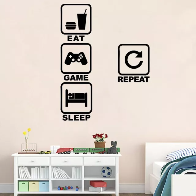 Eat Sleep Gamer Wall Decals Murals, Boy Controller Video Game Wall Stickers DIY