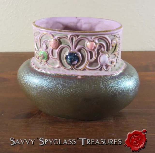 Wonderful Art Nouveau Schafer & Vater Jeweled Pottery Vase