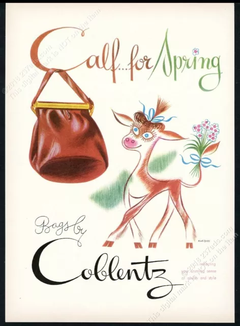 1947 Rudi Bass cow calf art Coblentz purse handbag fashion vintage print ad