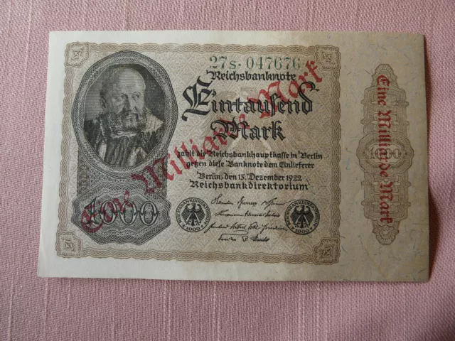 Reichsbanknote "1000 Mark/1 Milliarde Mark", Reichsbankdirektorium, Berlin, 1922