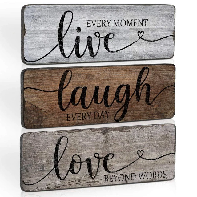 Rustic Home Decor Signs, Live Laugh Love Quotes, 3-Pack