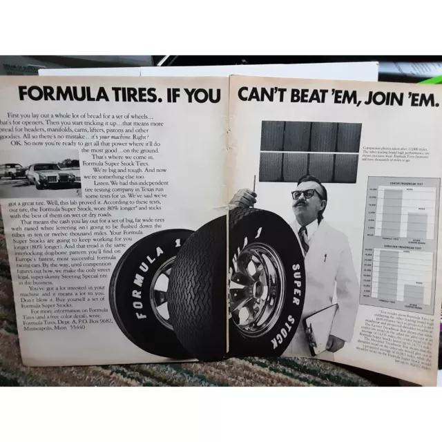 Vintage 1972 Formula Tires 2 Page Original Ad epherma