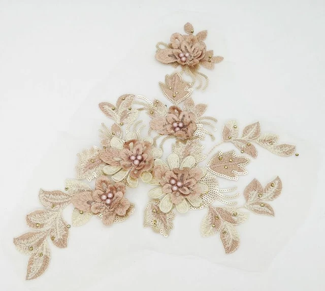 Patchs Brodés En Dentelle 3D à Fleurs Blanches - Lot De 4 Pièces - Pour Couture, Robes, Décorations Mariage - Taille 242x85 Mm