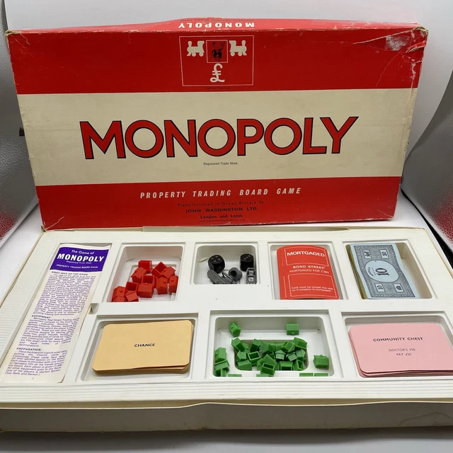 Red Properties In Monopoly VINTAGE CLASSIC MONOPOLY Board Game 1972 Waddingtons Big Red Box ...