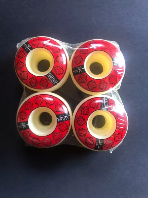 New - Satori Movement Linked Logos 51mm / 98a Skateboard Wheels - WHT W/RED