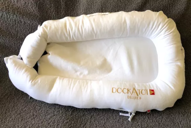 Dock A Tot Deluxe + Portable Baby Safe Travel White Corduroy EXCELLENT CLEAN!