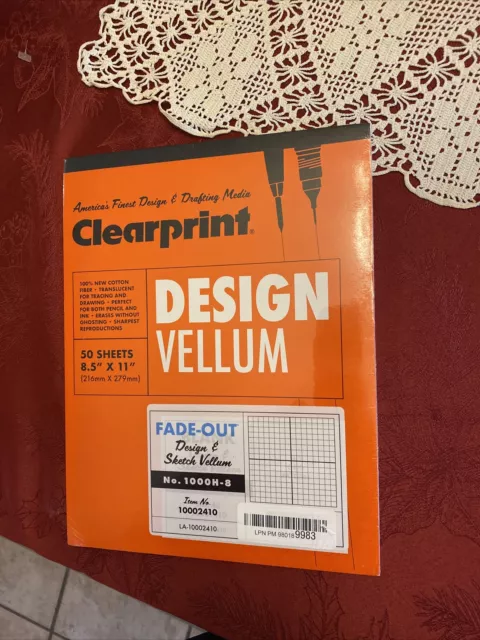 Clearprint 1000H-10 16lb Design Vellum 10x10 Fade-Out Grid Art Pad 8.5x11  50 Sheets (