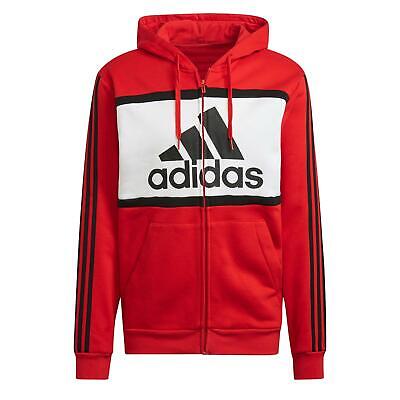 Adidas Essentials UOMO Colorblock Felpa con Logo Rosso Bianco Palestra Comfy New