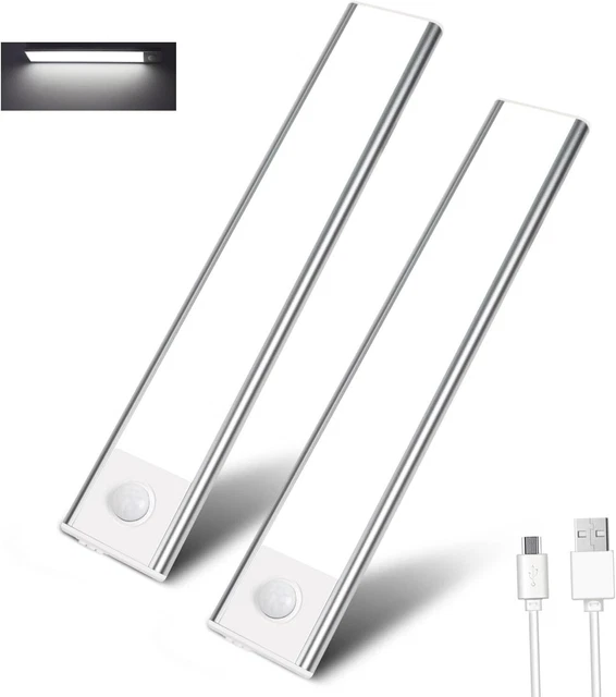 2 X LED Motion Sensor Strip Light USB Rechargeable Magnetic Cabinet ...