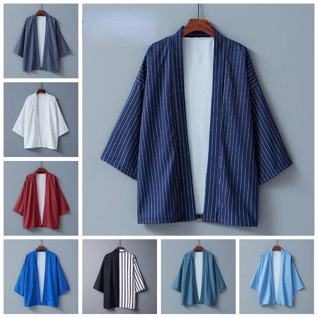 Men Women Kimono Jacket Coat Cardigan Outwear Yukata Haori Japanese Striped