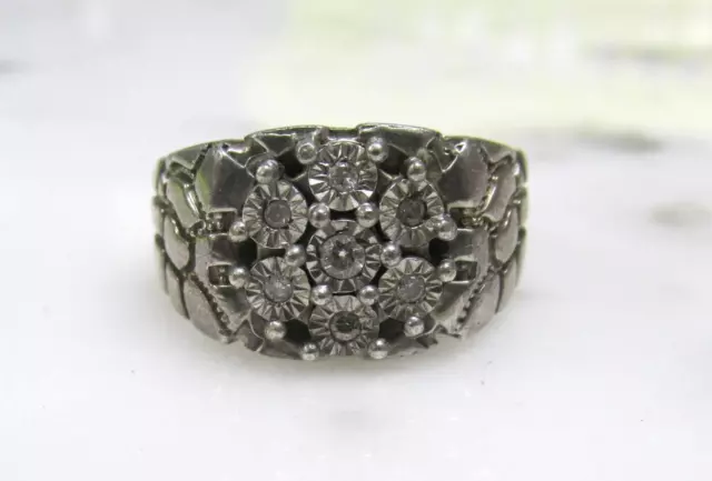 Men's Sterling Silver Diamond Pinky Ring ~ Size 8 ~ 10grams ~ 9-K608