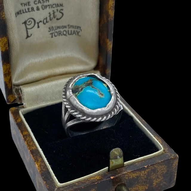 Antique Vintage Native Navajo Sterling Silver Cyprus Turquoise Ring Sz 5 4.8g
